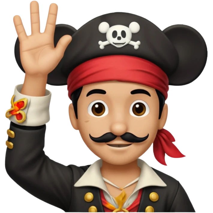 Pirate wearing Mickey Mouse ears raising his hand emoji