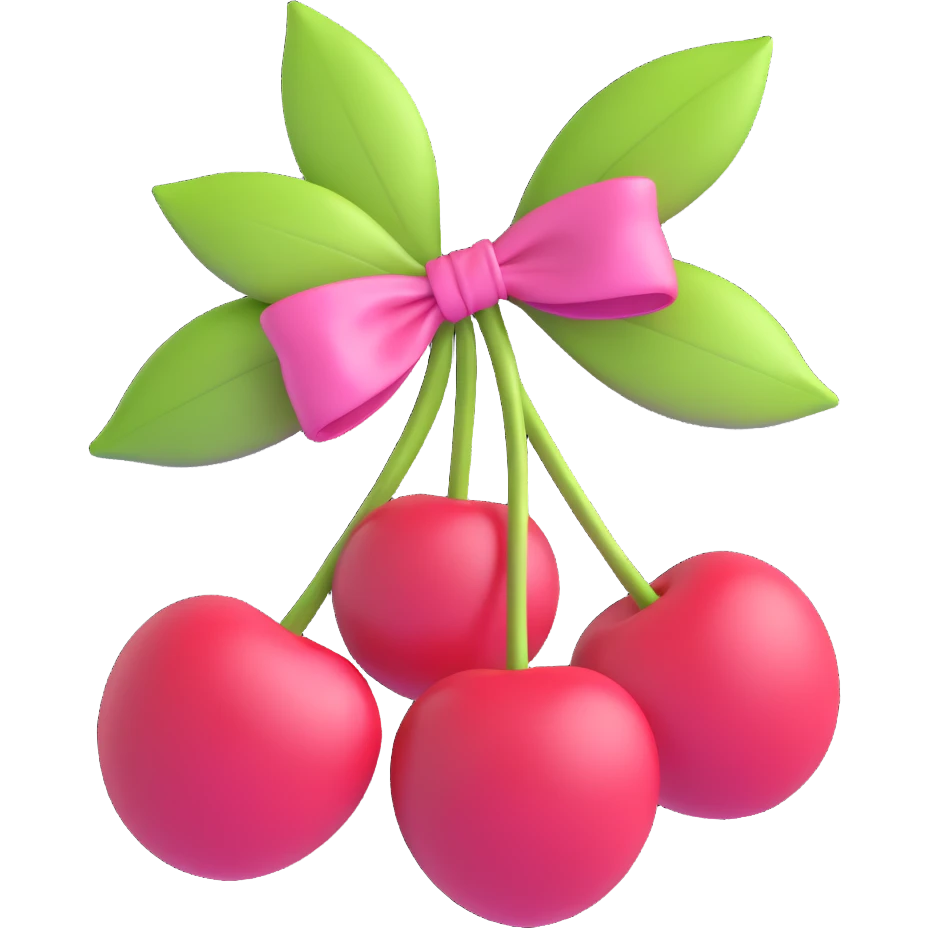 two cherries tied with a pink bow emoji