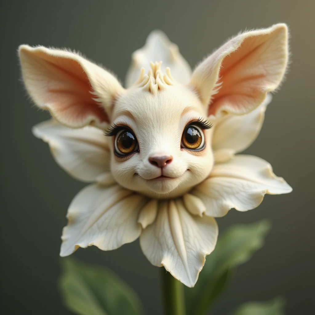 realistic vanilla flower with expressive doe eyes, white background emoji