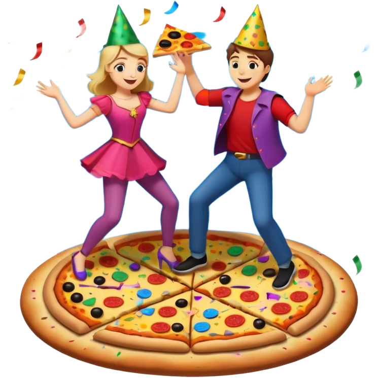 romeo et juliette qui dansent sur une pizza emoji