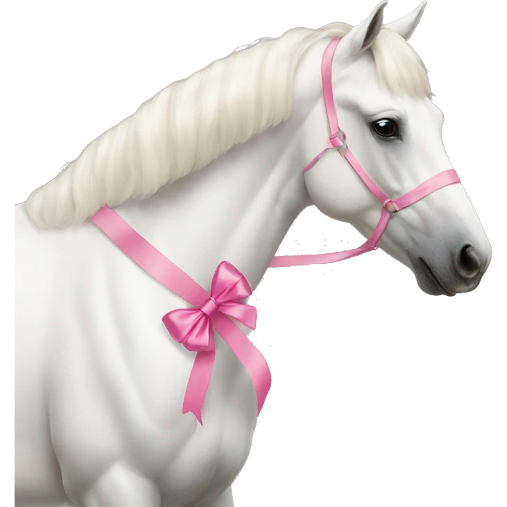 White horse with pink ribbon emoji