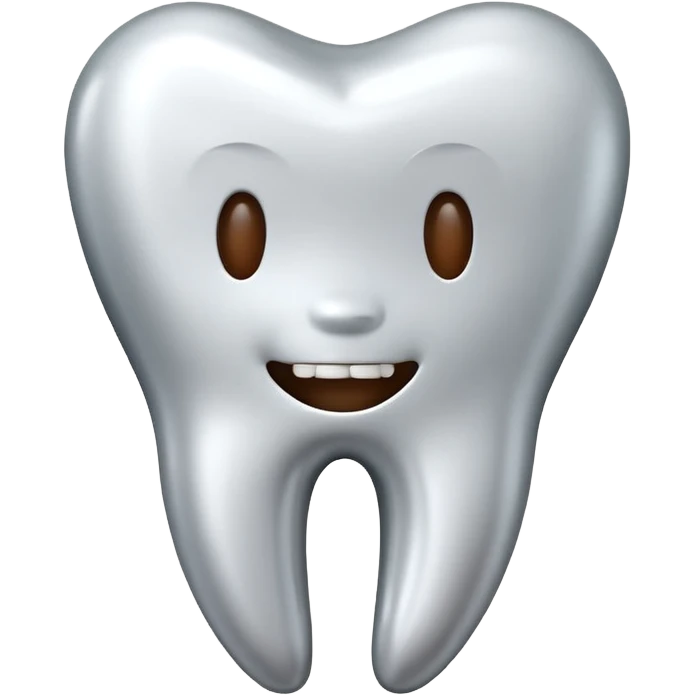 human tooth emoji, smooth chrome ceramic-metal texture, clean medical luxury aesthetic, isolated on white, no face emoji