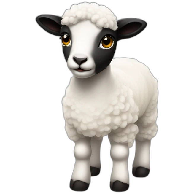 a white face black hair lamb with two feet and two hands emoji
