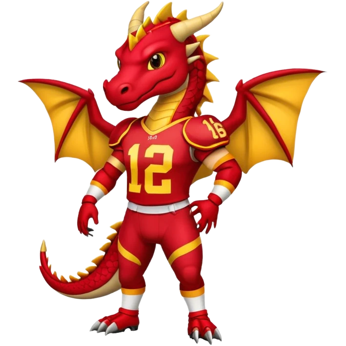 Red dragon wearing red and yellow American football uniform emoji