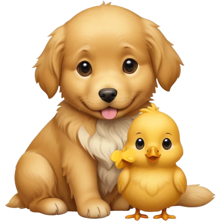 Un perrito con un pollito arriba emoji