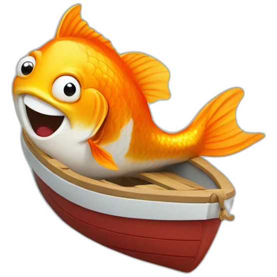 a goldfish in a boat laughing emoji