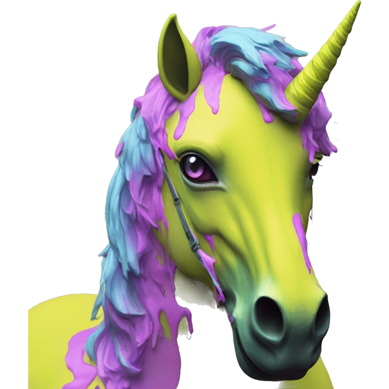 .Zombie_ Vaporwave black holographic oilslick zombie unicorn yellow caution tape graffiti Pegasus emoji