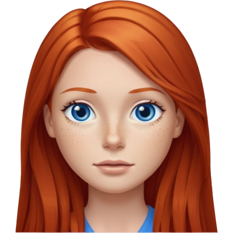 A red head with long straight hair, she has blue eyes  emoji