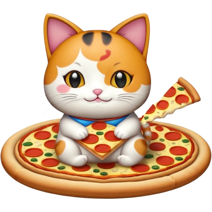 maneki neko sitting on a pizza emoji