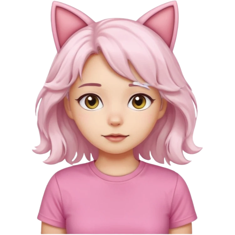 girl with wavy white hair and cat ears wearing pink tshirt emoji