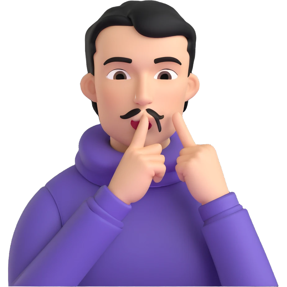 character with finger on lips making shush gesture, pointing at jaw, pressing cheekbones emoji