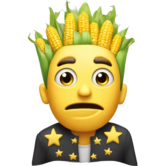 pleading face with stars and corn on cob over head emoji