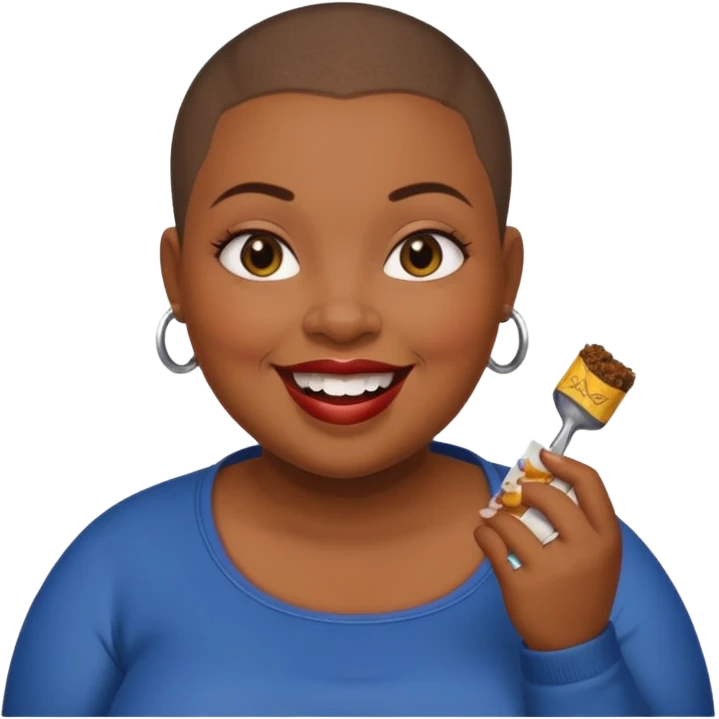 Fat black woman with buzz cut and chewing tobacco emoji