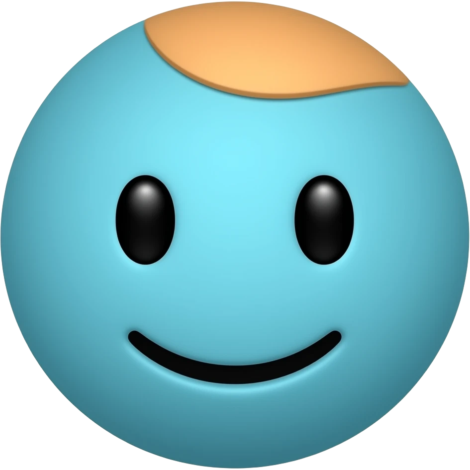 Classic smiley, but blue, and small patch of orange hair at the top emoji