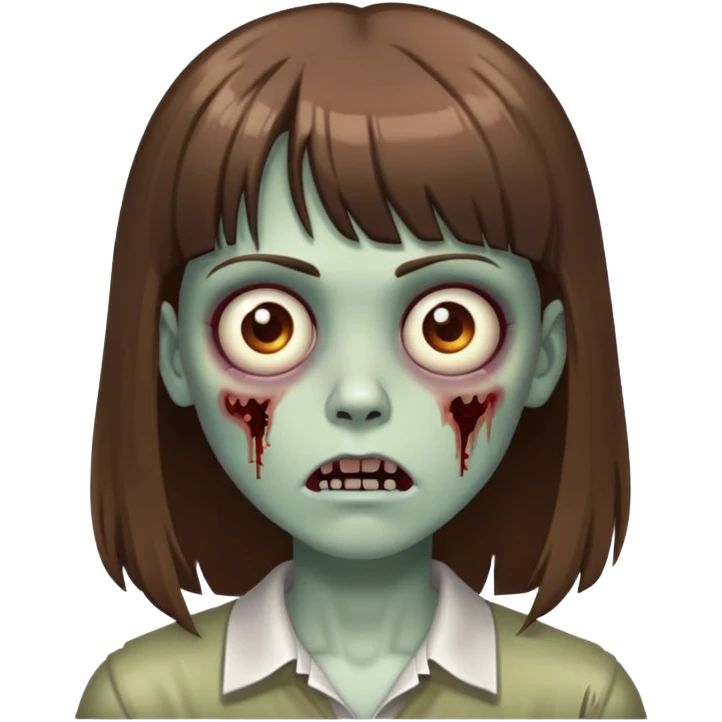 Make a zombie, with long brown hair and short bangs emoji