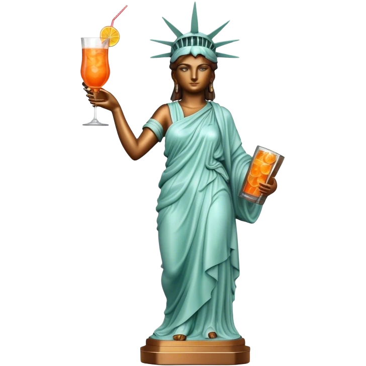 FULL BODY OF STATUE OF LIBERTY WITH AN APEROL SPRITZ COCKTAIL emoji