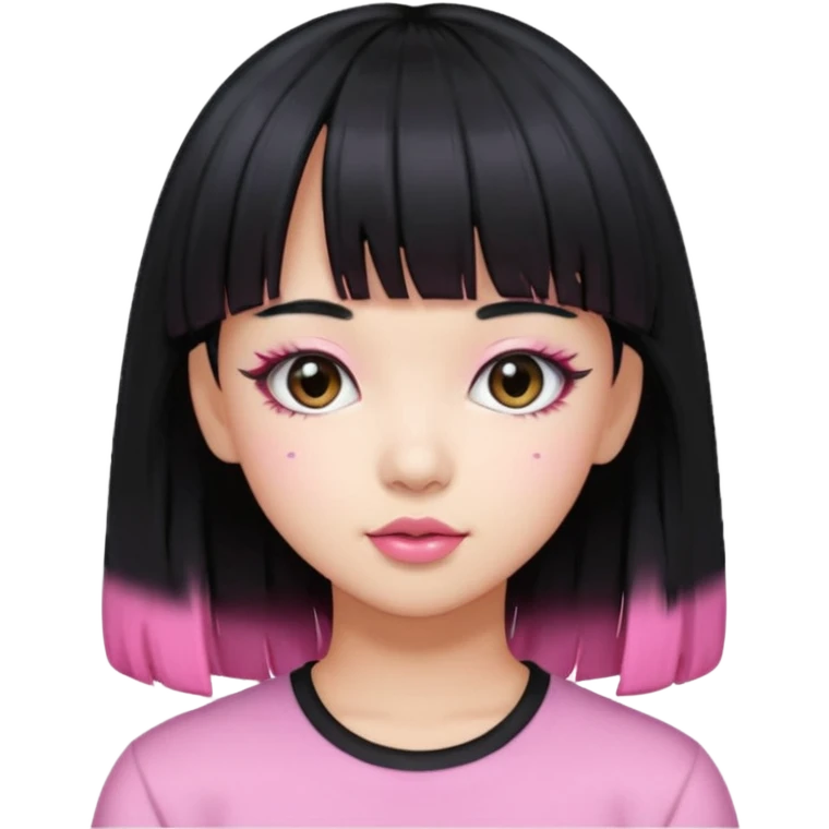 Girl with black hair but pink bangs and has a K-pop global pop star face emoji