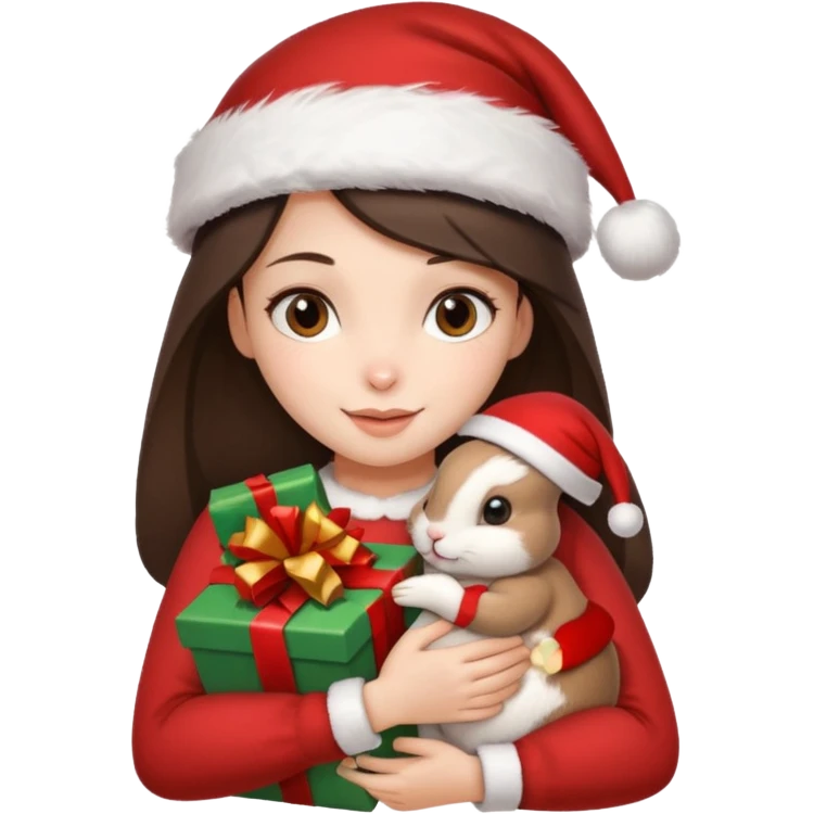 Brunette hugging one beige rabbit christmas emoji