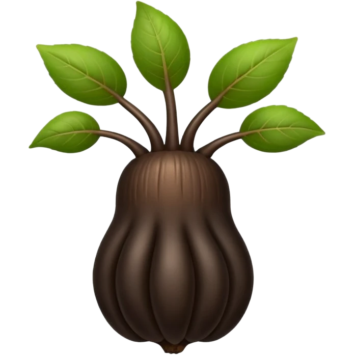 A black ginseng root (heuksam), in Apple iPhone emoji style. Dark brown-black glossy color, subtle texture on the root, elegant curves, vibrant but natural tones, smooth gradients, clean simple shapes, no outlines, slight 3D depth.
 emoji