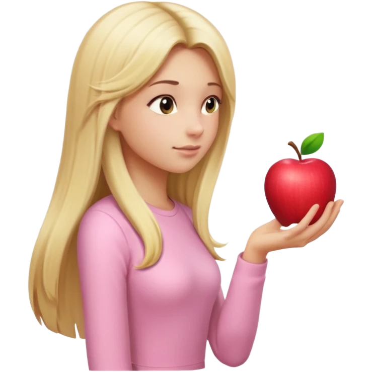 girl in light pink clothes, blonde with long straight hair, side view, pose, Apple emoji style, variation 3 emoji