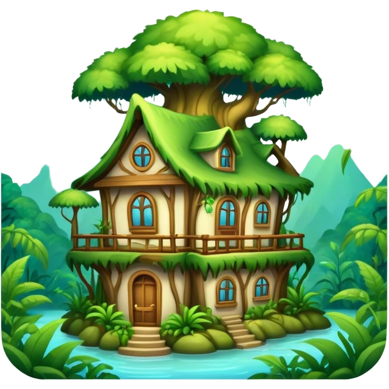 Magical house in the tops of the rainforest emoji