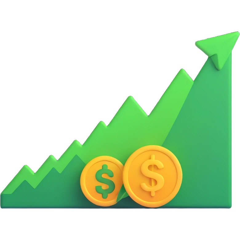 stock buy signal emoji with green arrow pointing up, money or chart elements, modern style, no text emoji