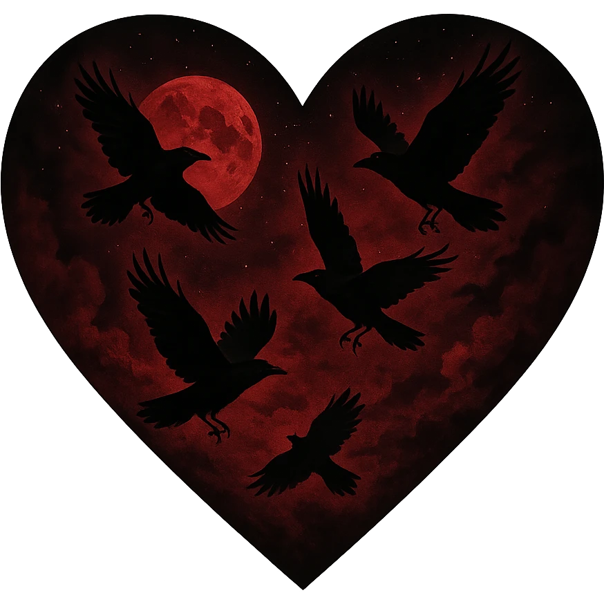  heart with red night sky and dark ravens, remove background emoji