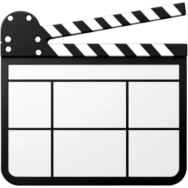 Simple movie slate, black and white rectangles with angled line, abstract geometric design emoji