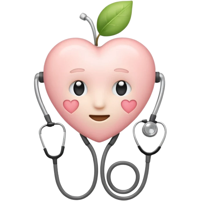 Minimalist emoji of a white heart with a stethoscope halo, small brain inside, sparkle accent, pastel colors (blush, cream, sage), smooth vector lines, rounded edges, Apple emoji style, transparent background, cute and aesthetic. emoji