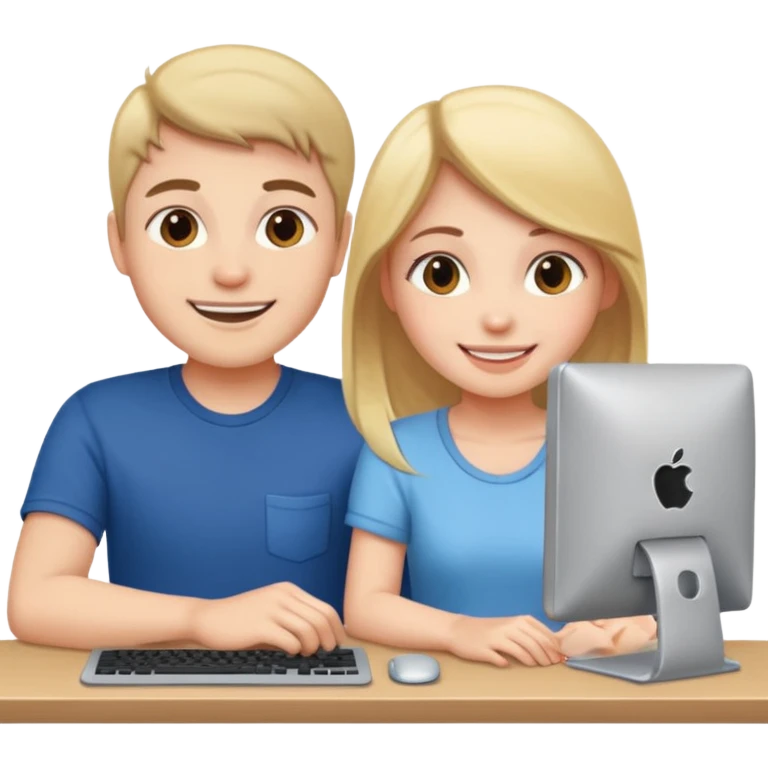 Девушка с парнем сидят за компьютером emoji
