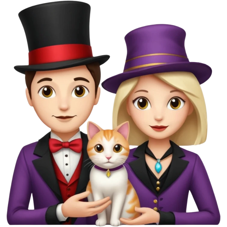 magician couple and their pet cat emoji