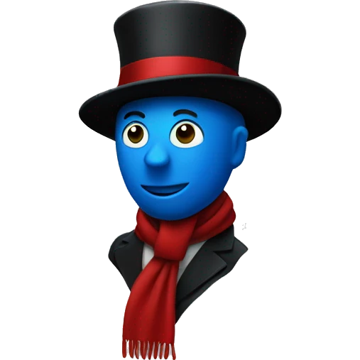 a blue stickman with black tophat with red line and a green scarf emoji