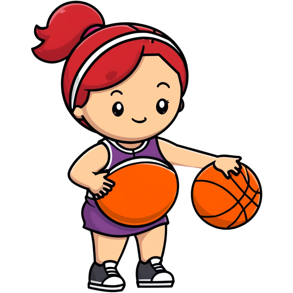 Redheaded girl with a basketball positioned like the pregnant woman emoji, but with a basketball instead of a belly emoji