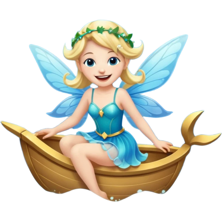 a fairy laughing while flying on a ocean emoji
