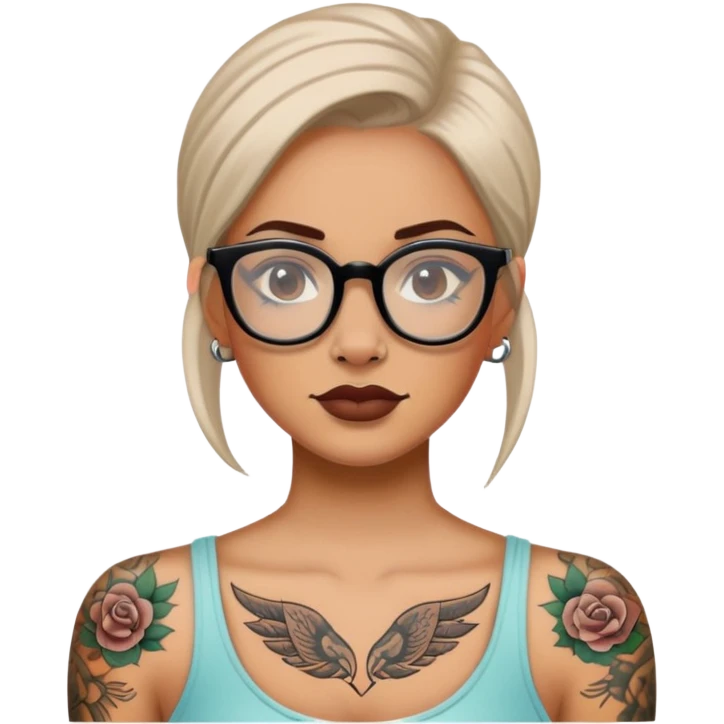 woman face with tattoos wearing glasses emoji