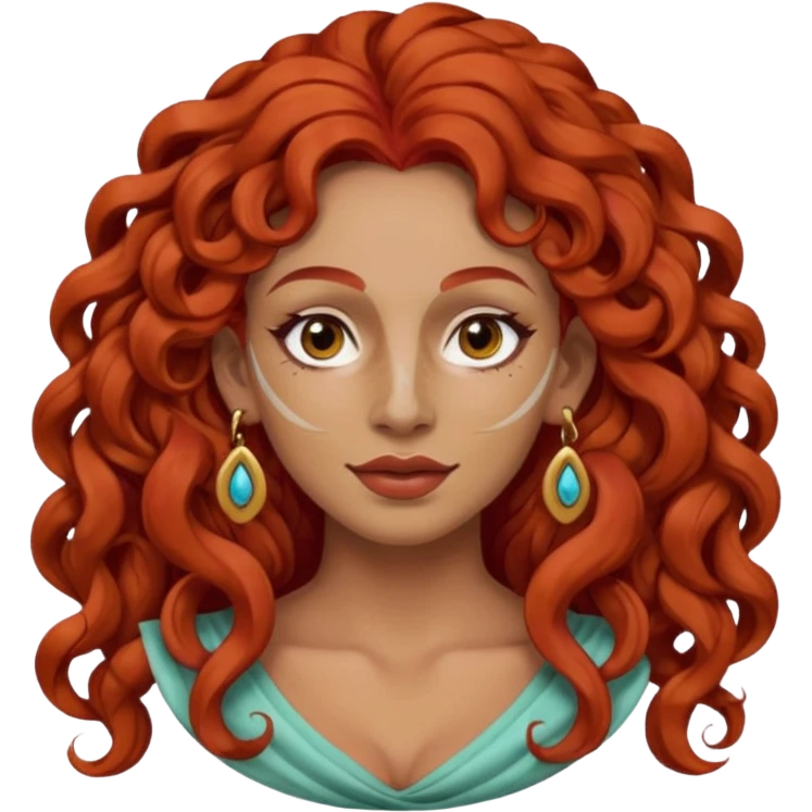 red haired very long curly haired woman with full face clay mask  and big earrings  emoji