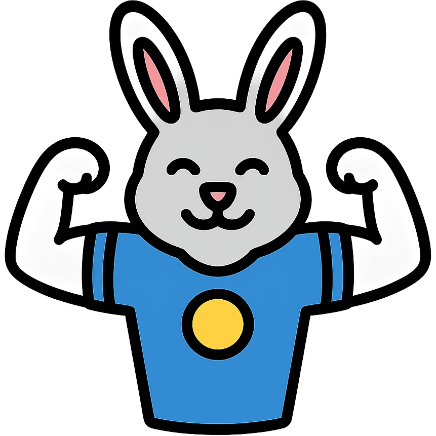 bunny mascot wearing a blue football jersey, flexing emoji