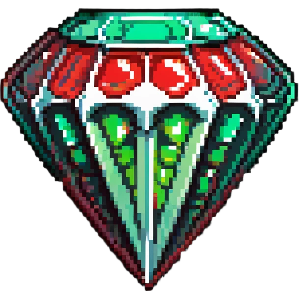 Diamond-shaped member badge with facets showing green to red gradient reflections emoji