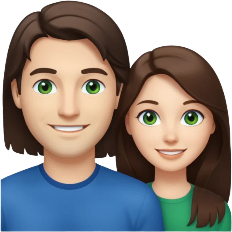 “A Polaroid-style photo of a couple with a heart of a white woman with long brunette hair and blue eyes, and a white man with short brunette hair and green eyes.” emoji