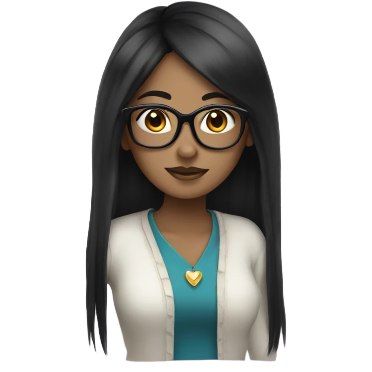 long black hair girl with glasses wearing a crown emoji