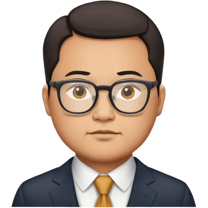 A slightly fat Asian man wearing a suit and glasses with a strong aura emoji