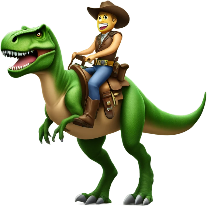 Captain Cowboy Sheriff Brown Riding a Giant T Rex Green emoji