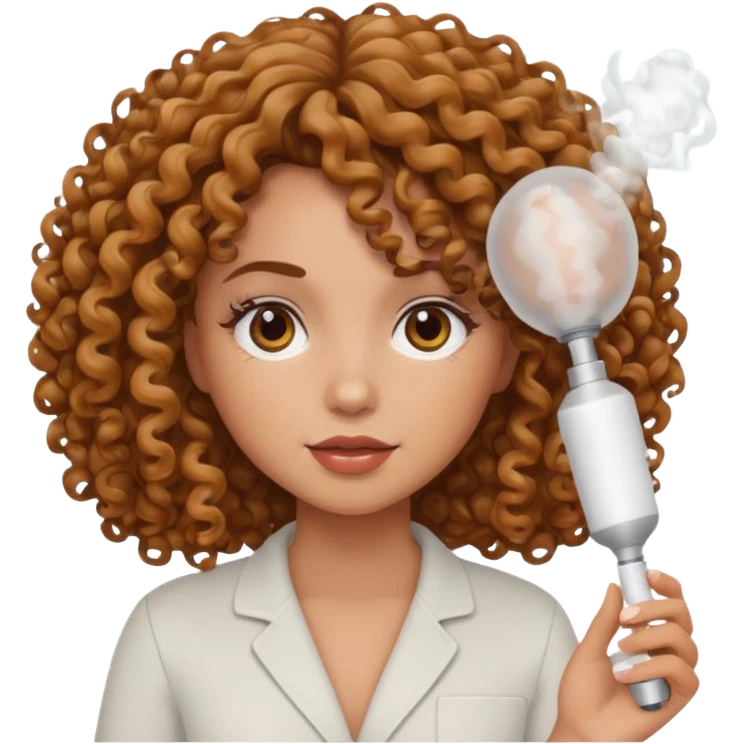 A curly girl with a hair diffuser in her hand emoji