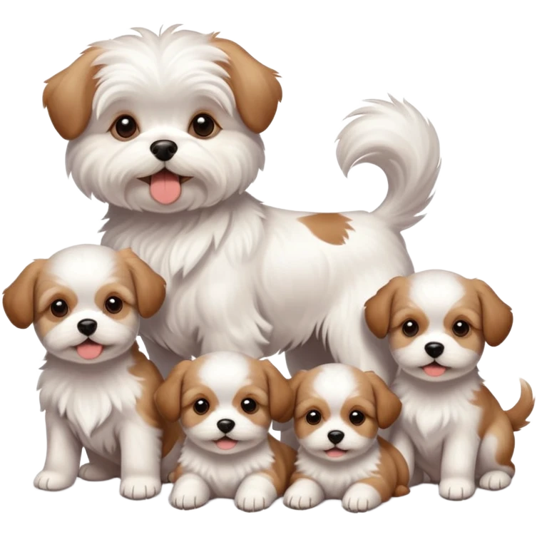  Maltese dog with 5 brown puppies emoji