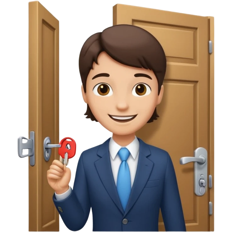 Corretor de imóveis abrindo porta com chave emoji