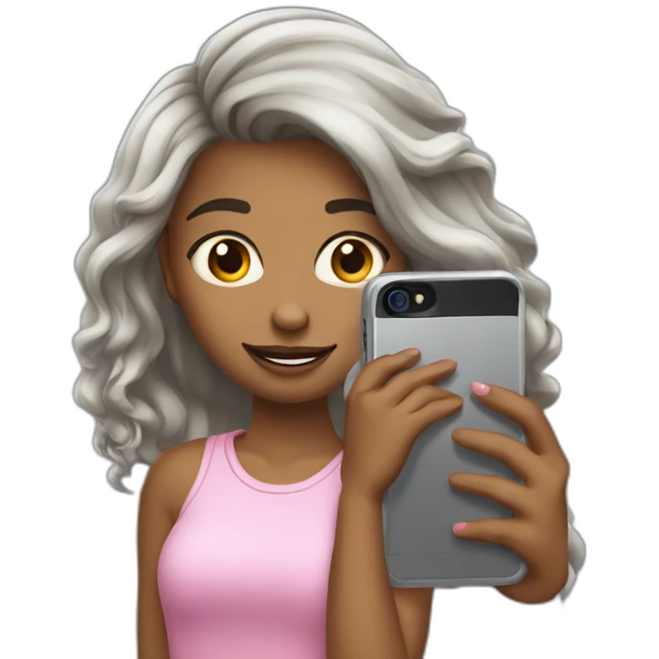 strigth hair withe skin girl playing with a cellphone emoji