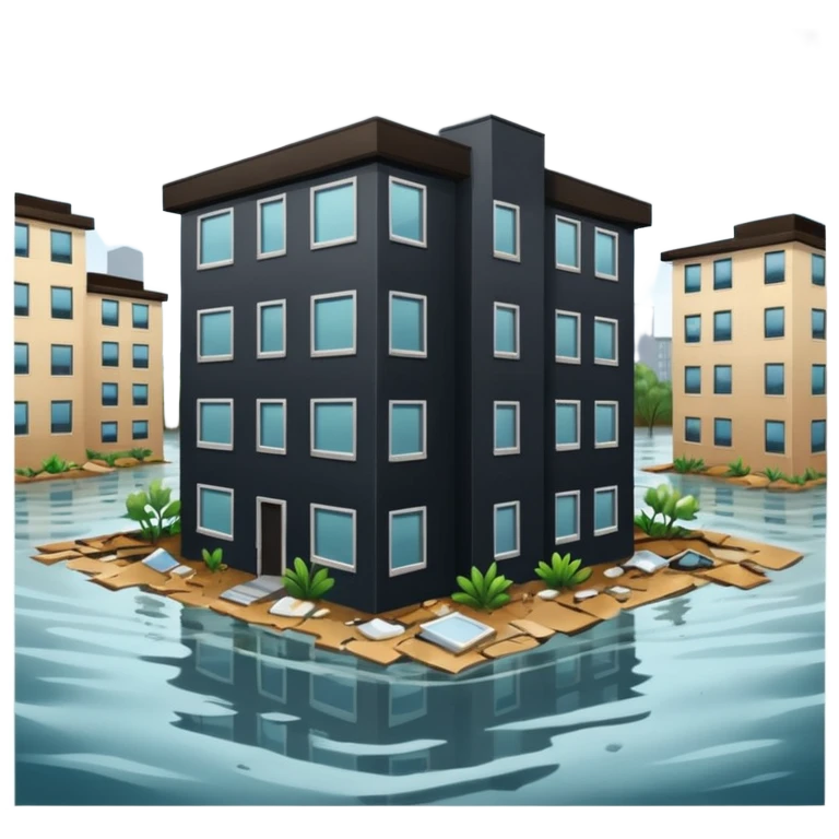 an apartment complex in flood emoji