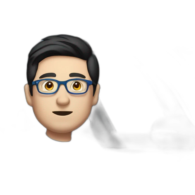 Middle age lean white man with black hair & glasses wearing a blue Tesla T-shirt poping from left front window of a left drive Black Tesla Model 3 emoji