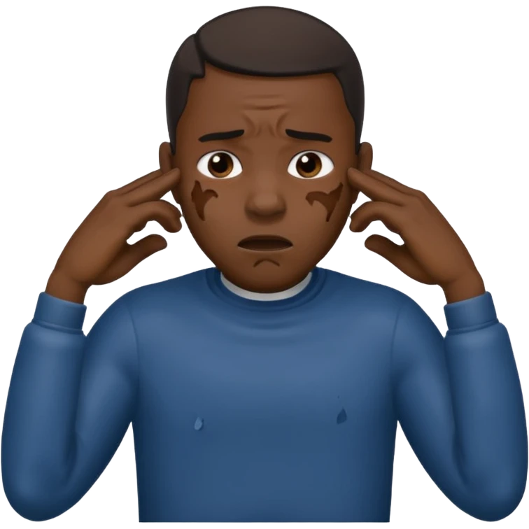 make a photo of a black man who is choking himself with his hands but his hands are on the front of his neck emoji