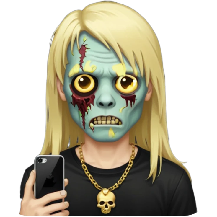 make a iphone emoji who is a zombie man with long blonde hair with bangs, with a black punk shirt and a golden neckless emoji
